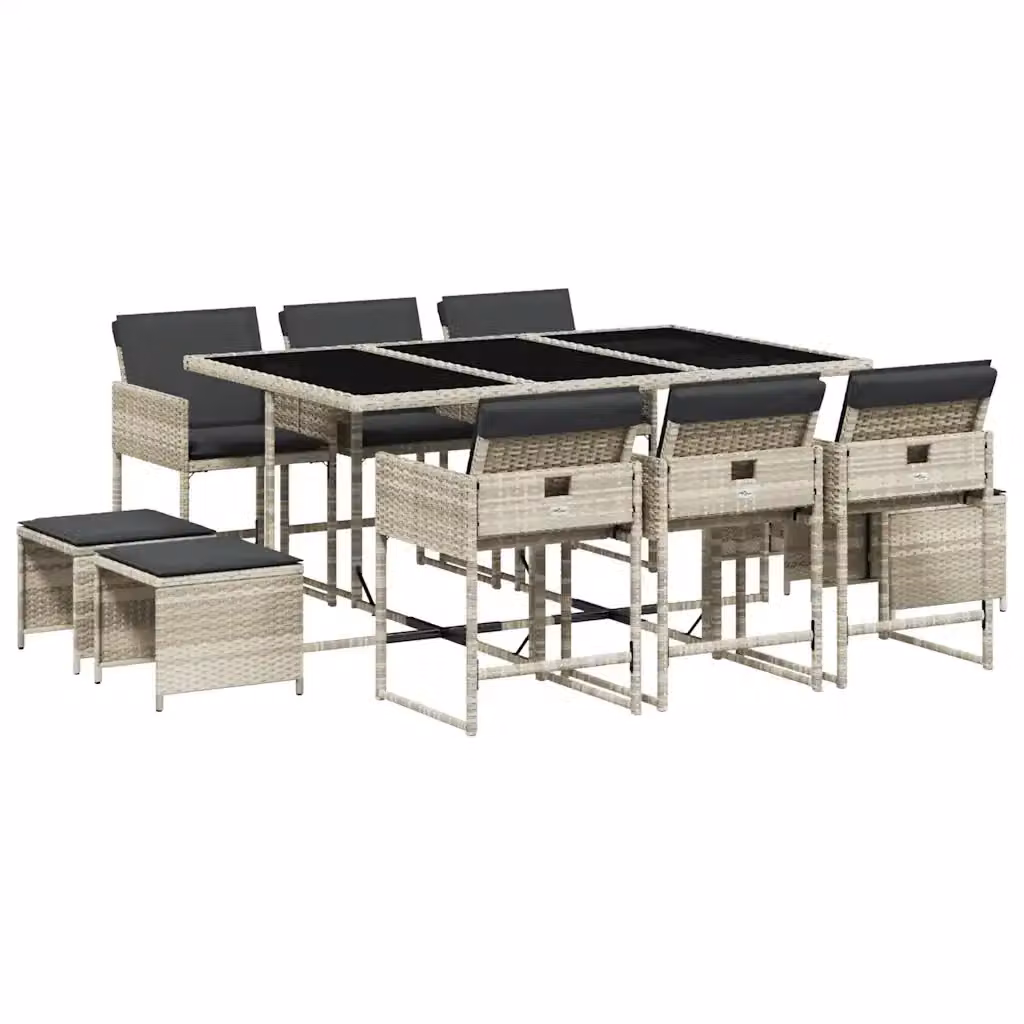 Set Pranzo da Giardino vidaXL in Polyrattan con Cuscini e Tavolo in Vetro, 11 Pezzi, Grigio Antracite – 2
