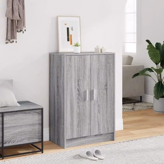 Armadio porta scarpe sospeso vidaXL moderno in legno MDF grigio argento L: 60 cm, P: 35 cm, H: 92 cm – 1