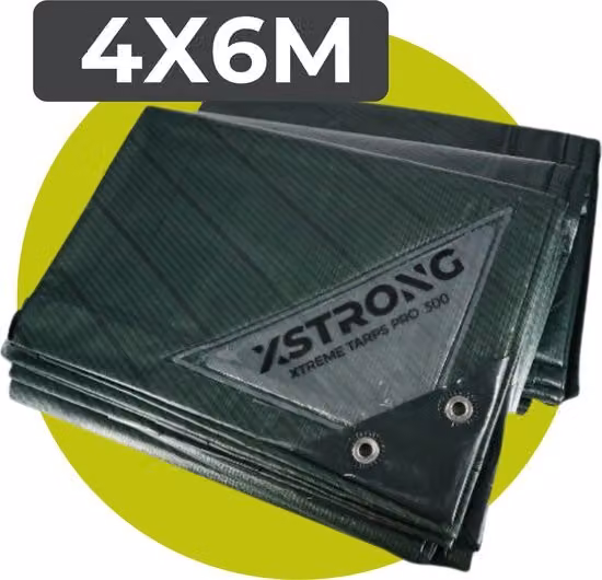 Xstrong Pro 300 - Telone - 4x6 - Verde - Impermeabile e resistente ai raggi UV - Telone a 3 strati con laminazione incrociata
