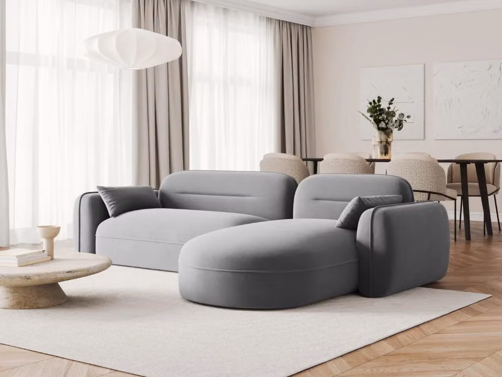Divano angolare modulare Sydney Cosmopolitan Design, 4 posti in velluto grigio, configurazione destra, L/P/H: 275 x 140 x 70 cm – 2