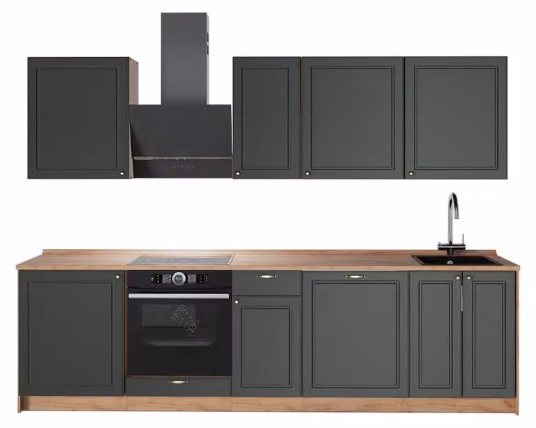 Cucina componibile Vicco Fame-Line Verde-oro rustico/Rovere dorato 280 cm, PL Rovere, Model 64201