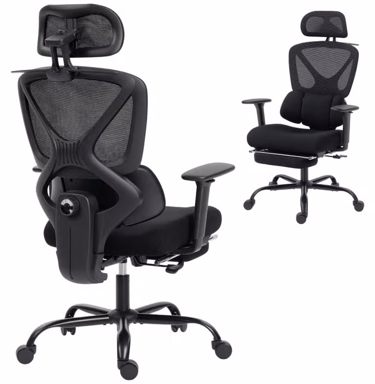 Sedia da ufficio ergonomica - Sedia per computer - Braccioli regolabili in 3D - Regolabile in altezza - Supporto lombare - Poggiatesta - Meccanismo basculante - Colore: nero