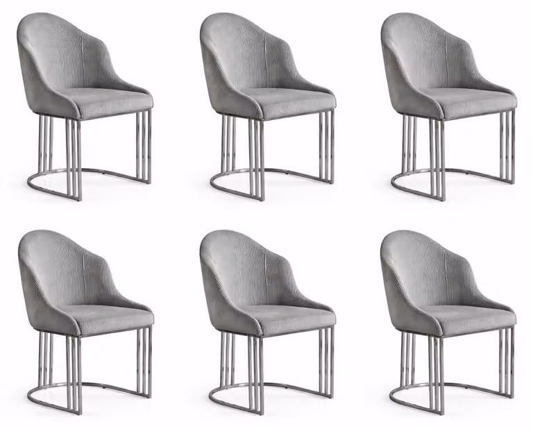 Sala da pranzo composta da 6 sedie in metallo e tessuto, con seduta imbottita dal design moderno