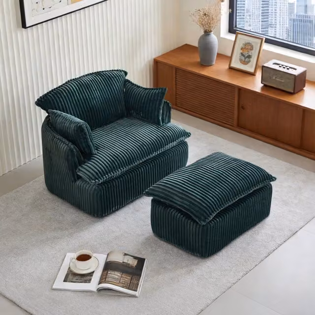 Poltrona Sofa con Poggiapiedi in Tessuto Velluto a Coste ¨C Xylo ¨C Grigio