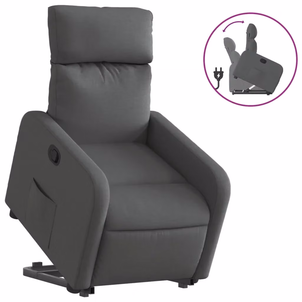 vidaXL Poltrona Alzapersona Reclinabile Grigia in Tessuto con Supporto Elettrico per Anziani – 2