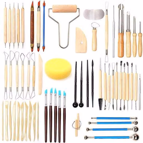 Set di 61 utensili per la Vetroceramica e la modellazione, con punte in acciaio inossidabile e manici in legno duro, ideale per la lavorazione dell'argilla, la modellazione e la realizzazione di dettagli fini