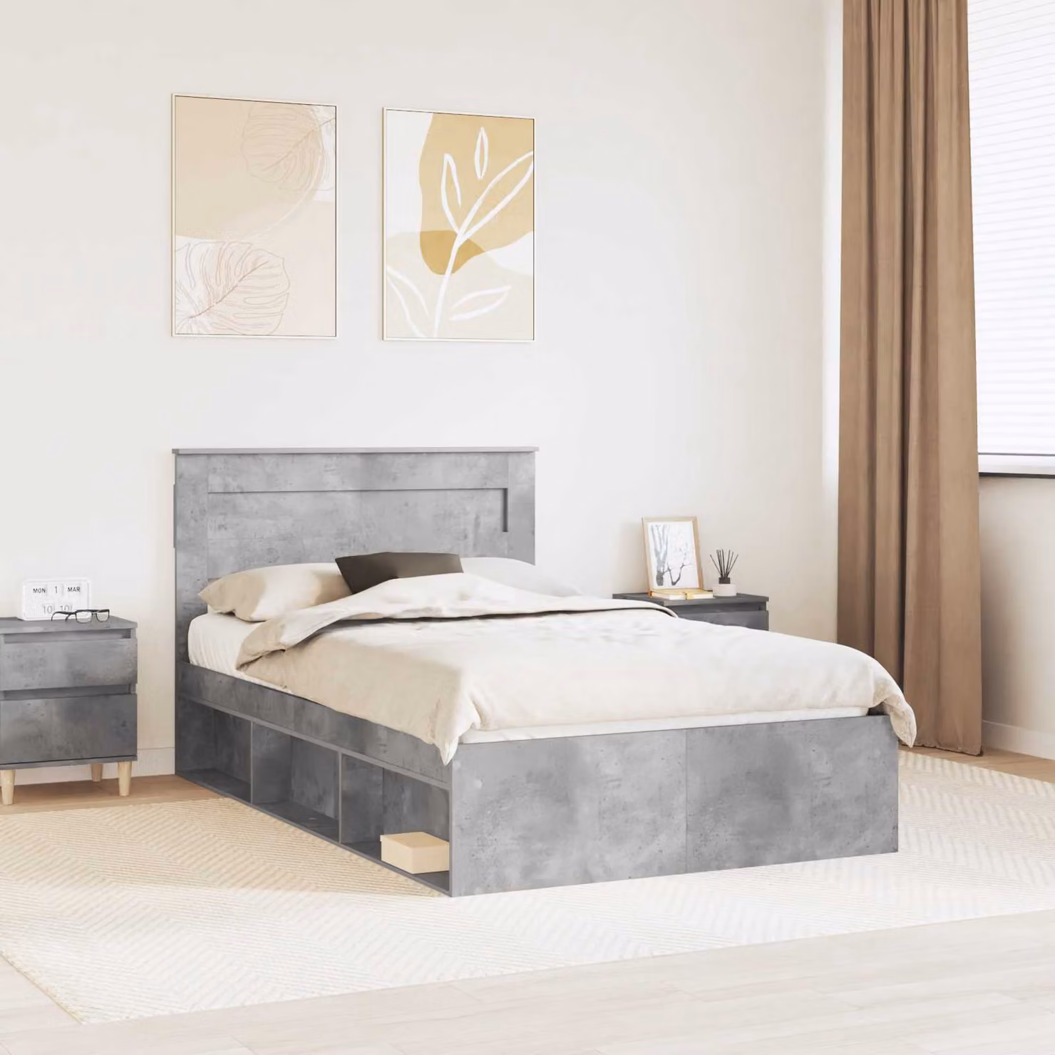 Struttura del letto vidaXL in pino massello e legno, colore Grigio, L/P/H: 138 x 200 x 100 cm