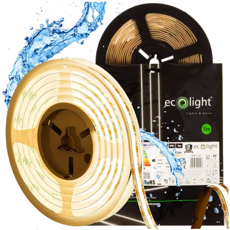 Striscia LED COB, 5 metri, 45W, 3000K, luce calda, per bagno, grado di protezione IP67