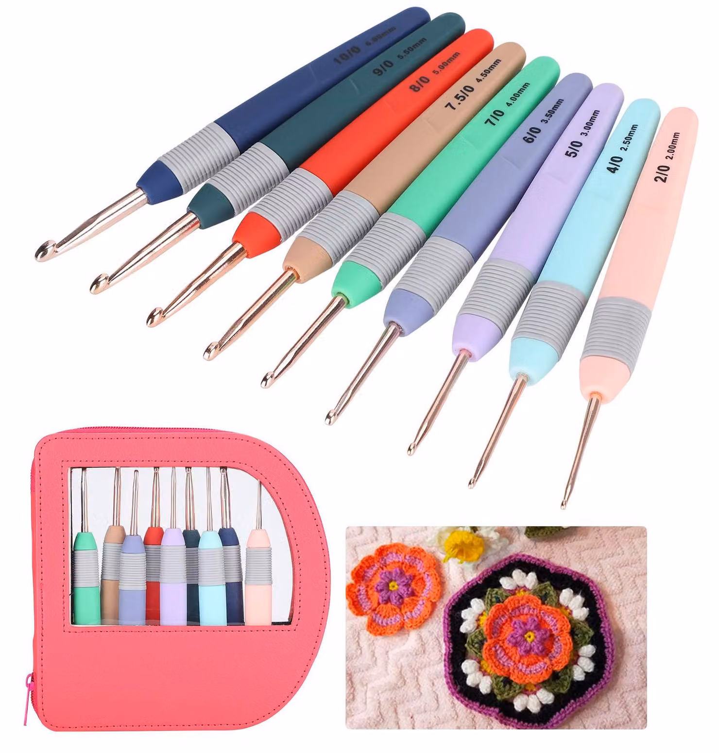 Set di uncinetti da lavoro, 9 pezzi - Design ergonomico con impugnatura morbida - Modello Zerodisx5dvisg7t3