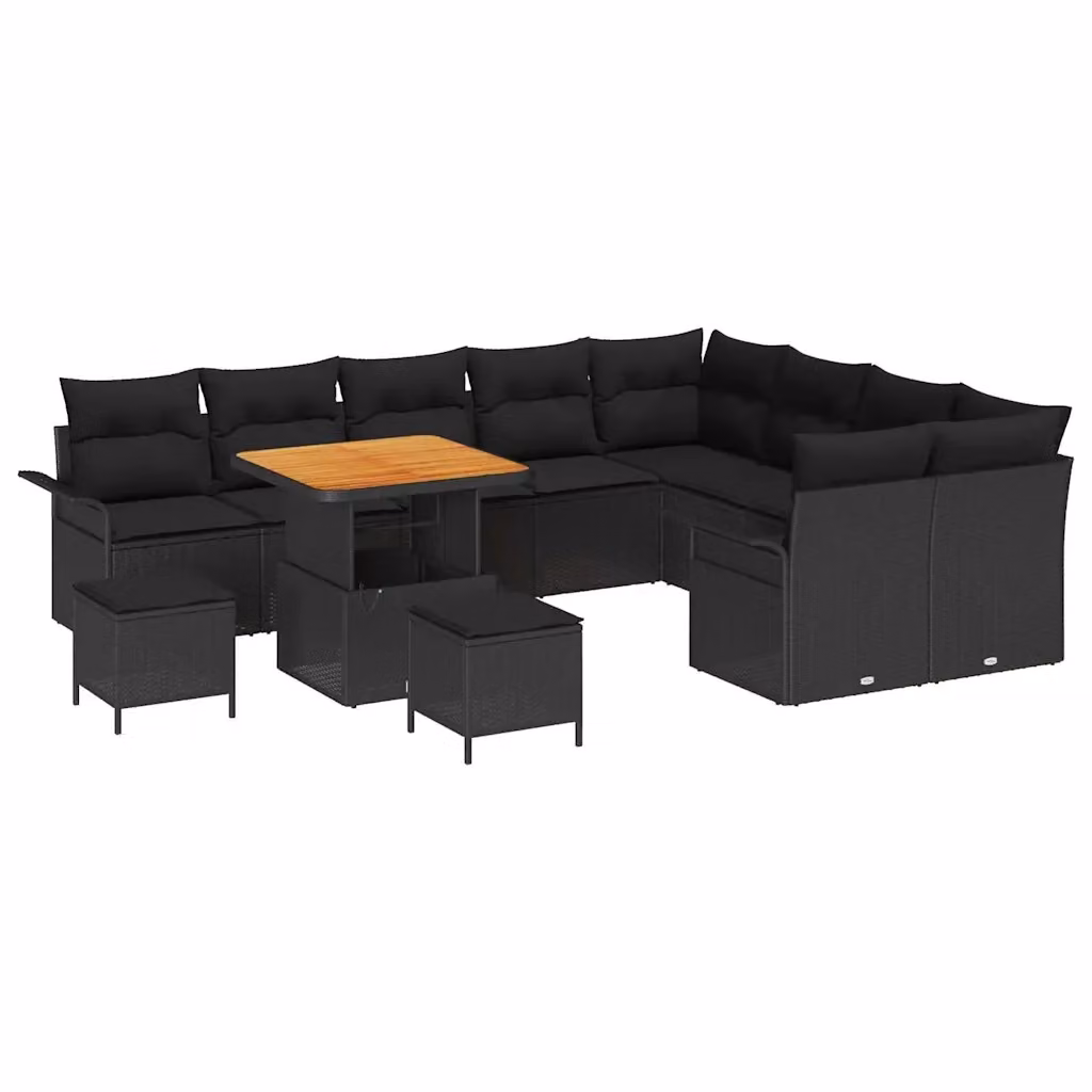 Set Divano da Giardino vidaXL 12 Pezzi con Cuscini e Tavolino Nero – 2
