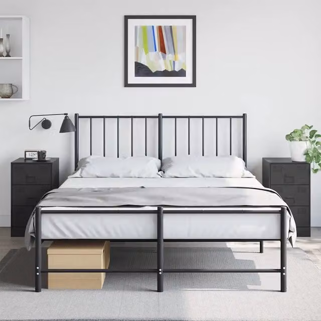 Set di 2 comodini moderni vidaXL in metallo nero opaco, sospesi a parete, L/P/H: 34,5 x 24 x 62 cm