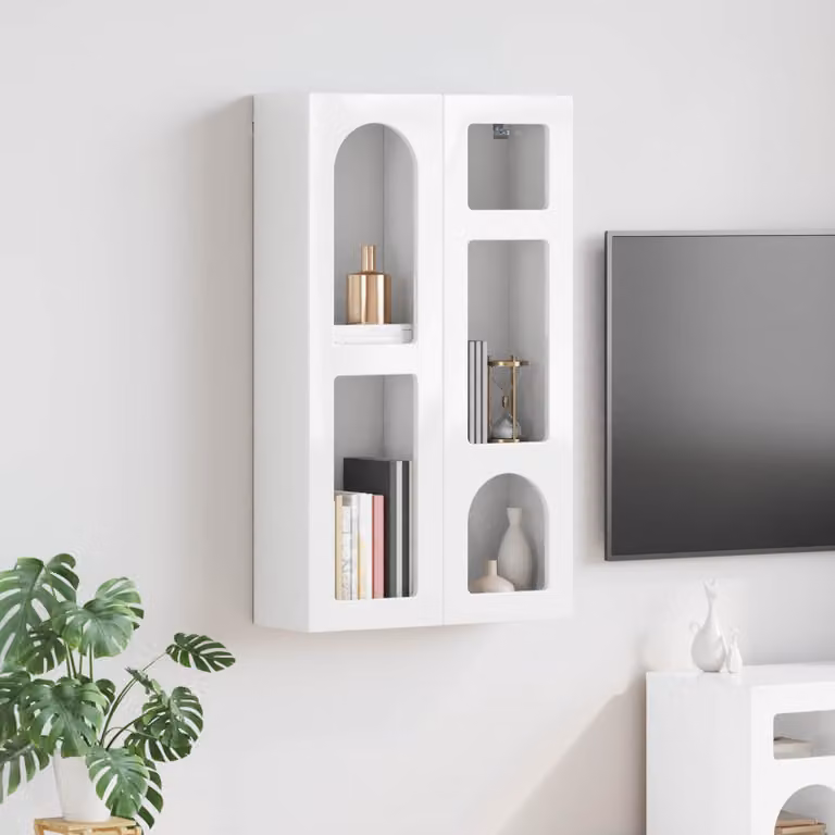 Armadio pensile da parete vidaXL ELST Bianco Lucido con ante in vetro L: 59 cm, P: 20 cm, H: 100 cm