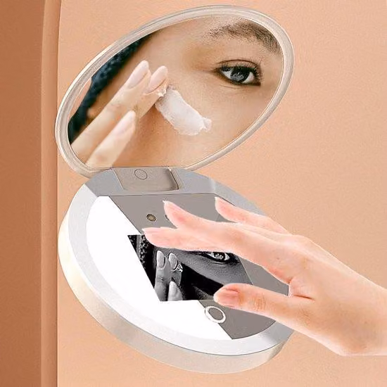 Occhiali UV da viaggio con specchio cosmetico illuminante, specchio portatile illuminante a 2 facce da 3,5 pollici