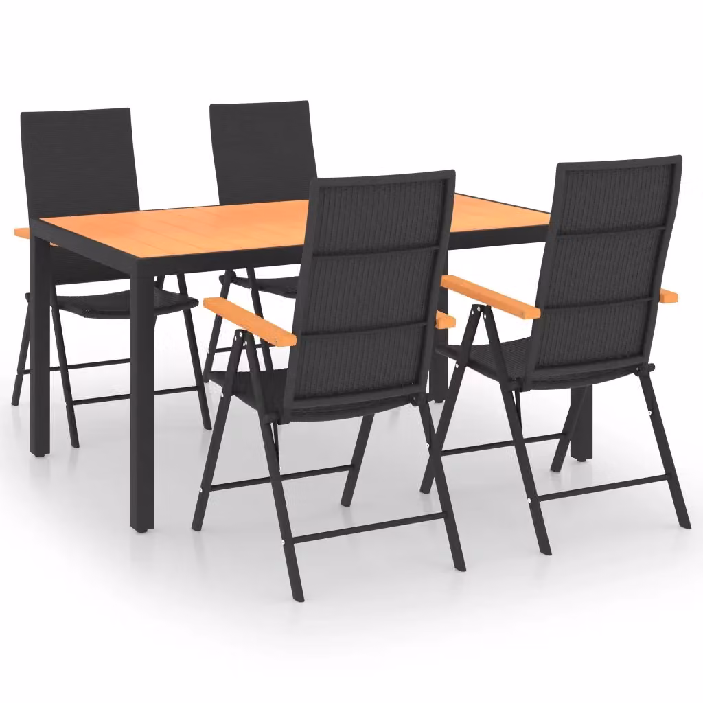 Set da pranzo da giardino vidaXL in polyrattan e metallo, 5 pezzi, Nero e Marrone – 2
