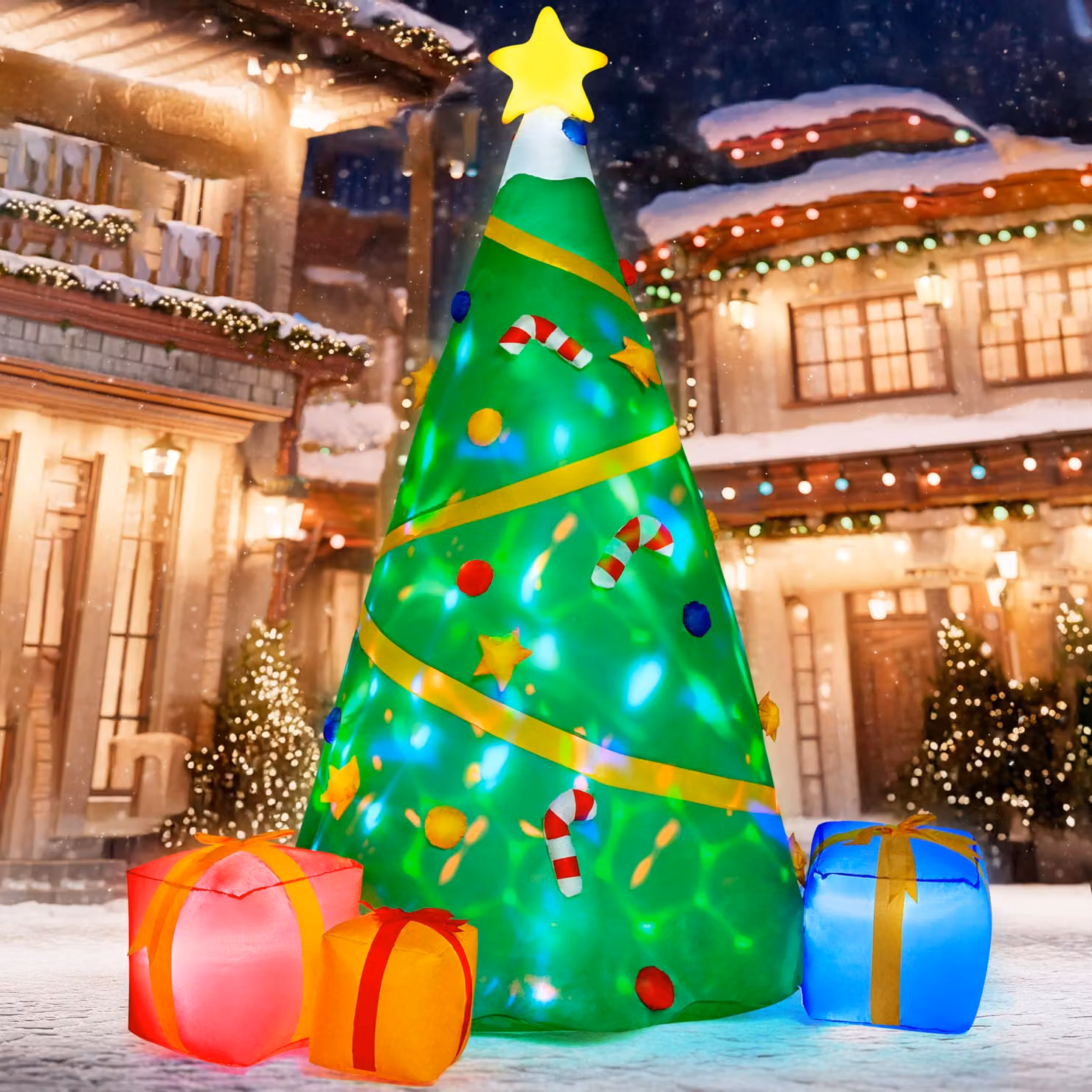 Albero di Natale gonfiabile con proiettore integrato, altezza 2,4 metri