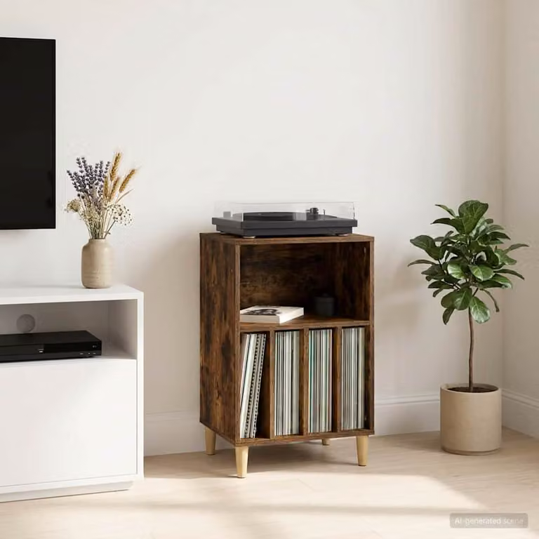 vidaXL Supporto per Giradischi Moderno in Rovere Fumo, L/P/H: 47 x 39,5 x 74,5 cm