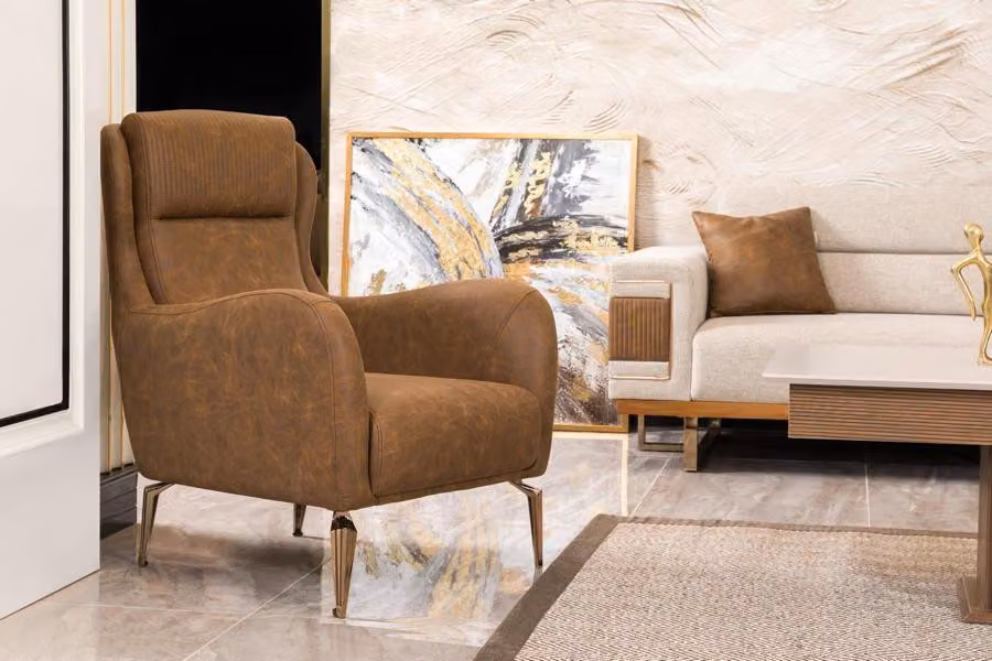 Sessel Braun Design Couch Sofa Sitzer Luxus Relax Textil Lounge Polster