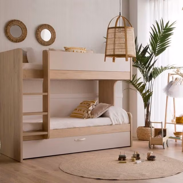 Letto a castello Hansel Banak con scaffale e scaletta a sinistra per materasso 90x190 cm