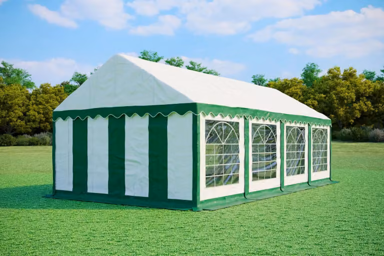 Tenda per eventi 4x8 metri, PVC, modello standard, 500 g/m², colore verde e bianco