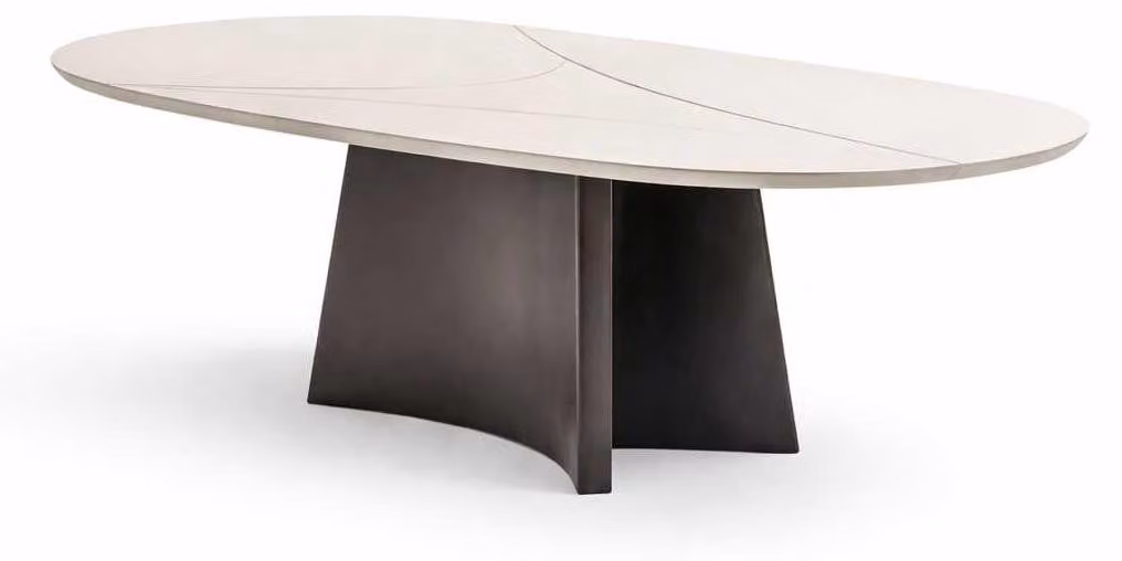 Tavolo da pranzo moderno ovale da 210 cm, tavolo di design in legno beige, stile