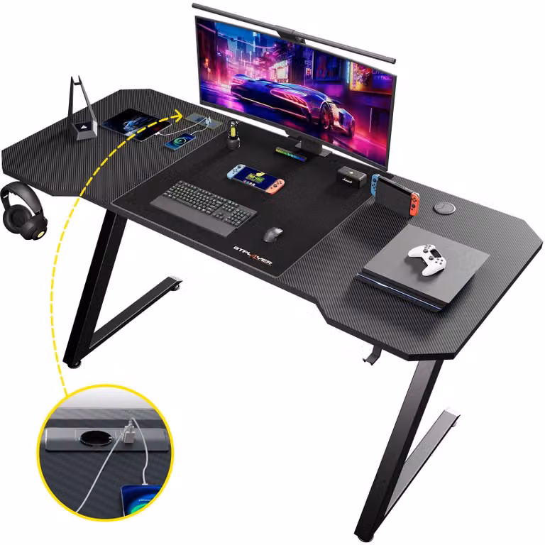 Tavolo per computer - Scrivania per computer - Mobile per computer - Tavolo per laptop - Tavolo da gaming - Con presa di corrente - 120 x 60 cm