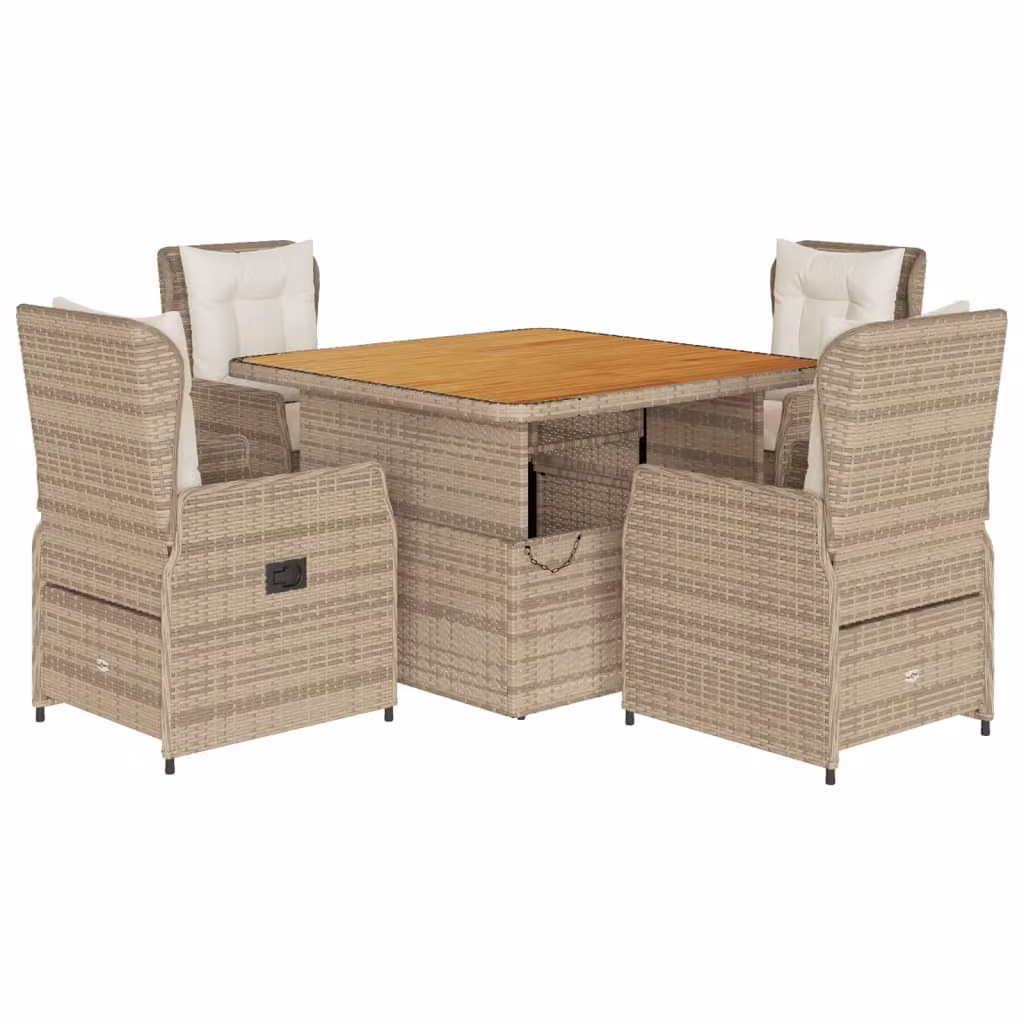 Set da Pranzo da Giardino 5 pz con Cuscini Beige in Polyrattan