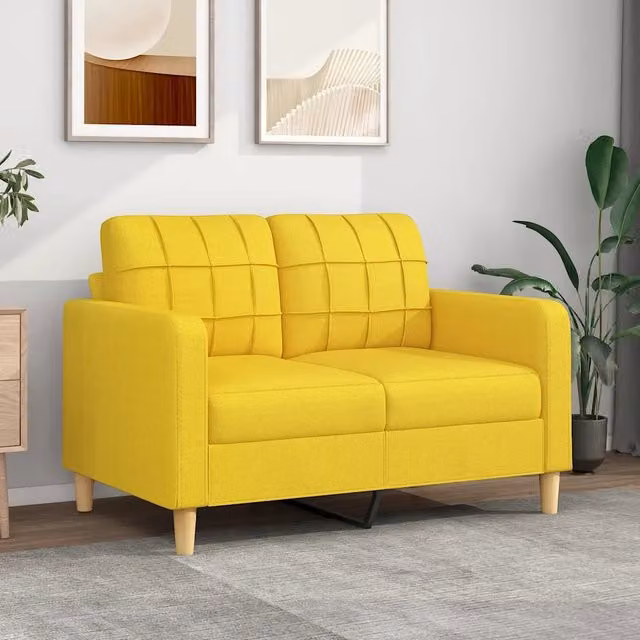 Divano a 2 posti moderno vidaXL in tessuto giallo con struttura in metallo per il tuo soggiorno L: 138 cm, P: 77 cm, H: 80 cm
