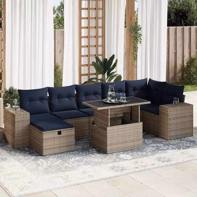 Set Divani Giardino 8 pz con Cuscini Marrone Polyrattan Acacia 3327951