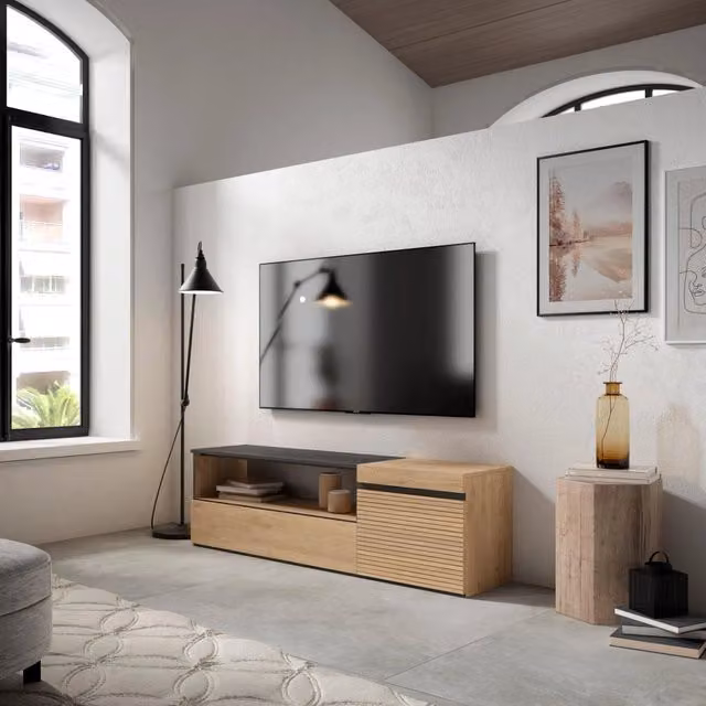 Mobile TV Soggiorno, 150x35x45cm, Per TV fino a 65", Mobile Soggiorno, colore Rovere RF3294