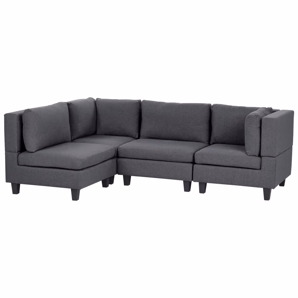 Divano componibile a 4 posti Beliani in tessuto grigio scuro con ottomana, stile moderno, lato destro, L/P/H: 228 x 152 x 80 cm – 2