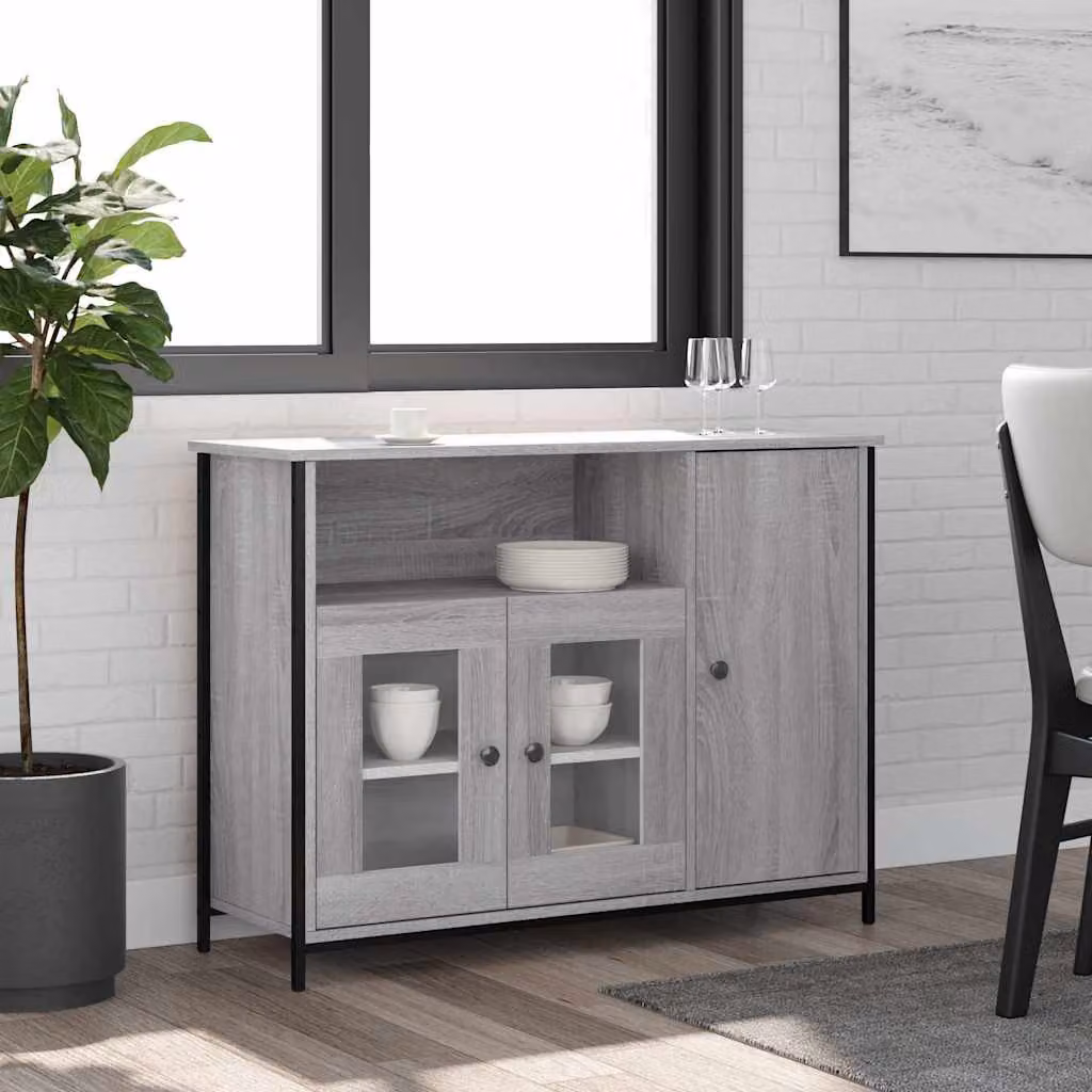 Credenza vidaXL in Legno Multistrato Grigio Sonoma L: 100 cm, P: 35 cm, H: 75 cm