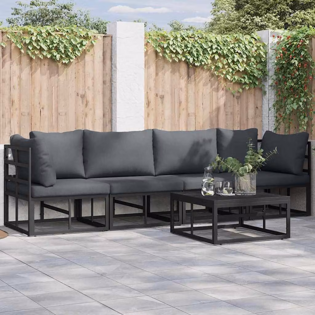 Maison Exclusive - Set da giardino composto da 5 pezzi, divano, colore nero, struttura in metallo