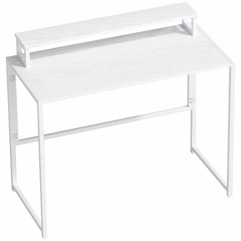 Scrivania pieghevole Moonbite, dimensioni 100 x 48 x 87,5 cm, con supporto per monitor, struttura in acciaio, capacità di carico 70 kg, dimensioni da piegata 5,5 cm, ideale per l'ufficio domestico o la residenza universitaria, colore bianco