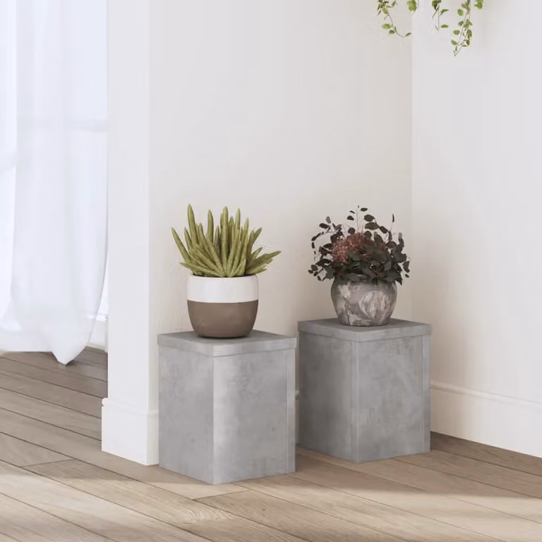 vidaXL Set di 2 Supporti per Piante Moderni in Legno e Cemento Grigio, L/P/H: 15 x 15 x 20 cm