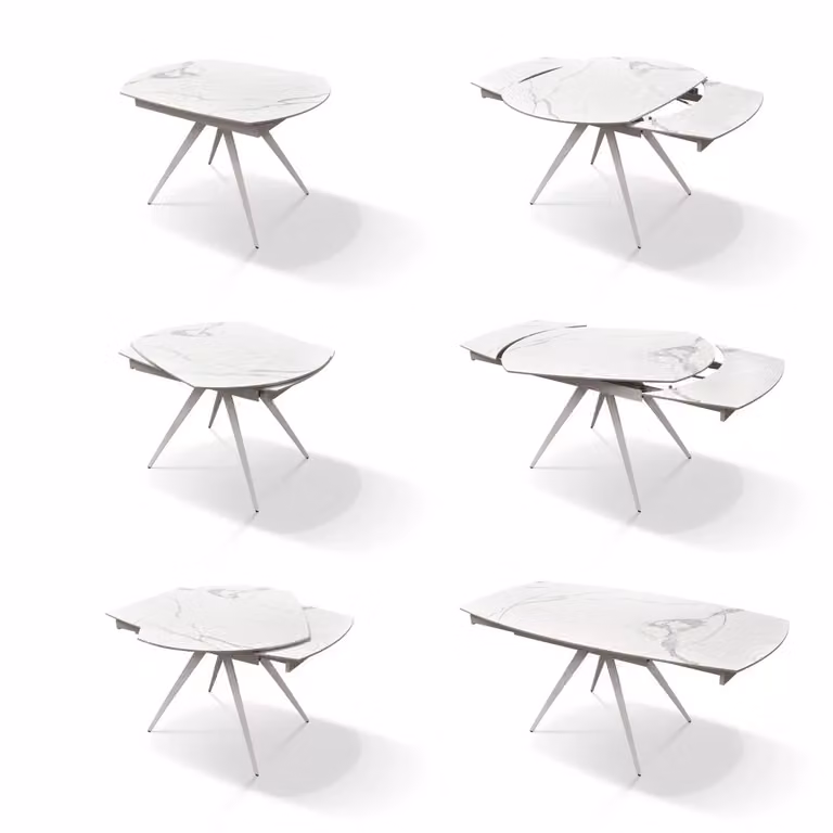 Tavolo moderno allungabile Mobili 2G con piano in ceramica bianca effetto marmo L: 120 cm, P: 90 cm, H: 78 cm