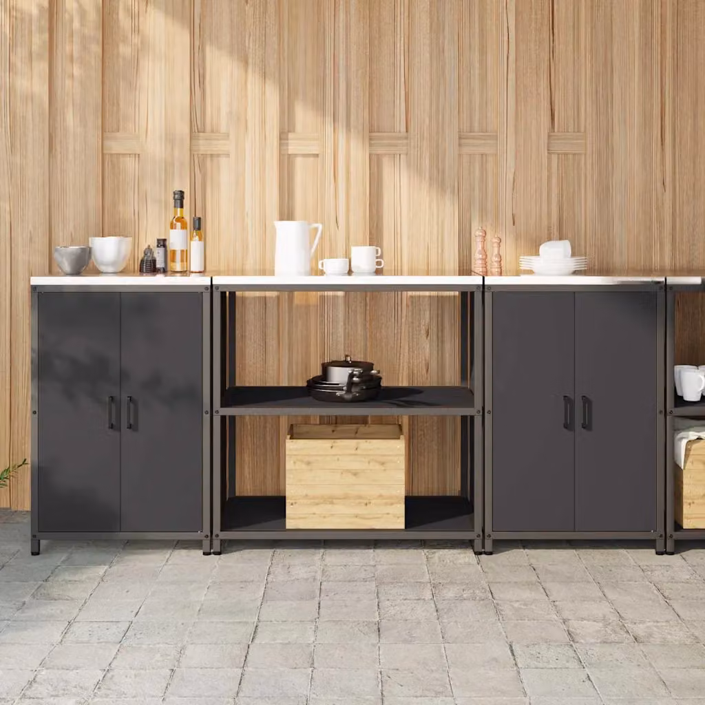 vidaXL Set di Stoccaggio per Cucina HATTEM in Metallo Nero con Ante a Battente e Ripiani Interni