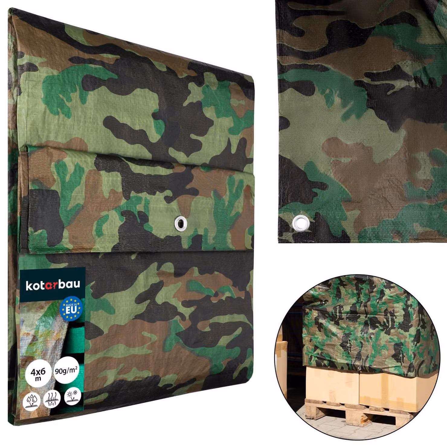KOTARBAU® Telo Impermeabile Esterno Polietilene 4x6 m Motivo Mimetico 90 g/m² Telo Sotto Piscina Fuori Terra Telo Impermeabile