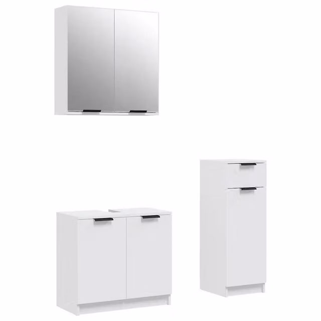 Set di Mobili da Bagno | Armadio da bagno 3 pz Bianco in Legno Multistrato