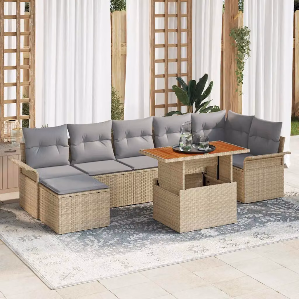 Set Divano da Giardino vidaXL 8 Pezzi in Polyrattan con Cuscini Beige e Grigio – 1