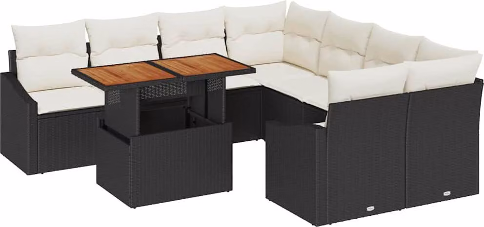 Set Divano da Giardino con archiviazione 9 pcs Nero Poly Rattan