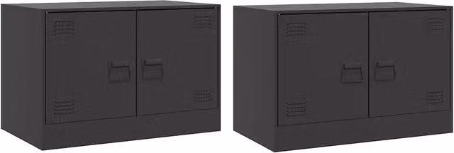 Set di 2 mobili porta TV moderni DESIGN IN in acciaio nero opaco, L 67 cm x P 39 cm x H 44 cm