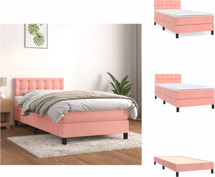 vidaXL Letto a molle con materasso rosa 90x190 cm in velluto - Letti & Reti