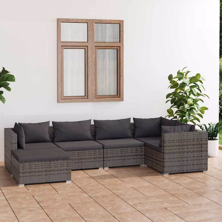 Set di divani da giardino vidaXL 6 pz a forma di L con cuscini in antracite e struttura in metallo e rattan