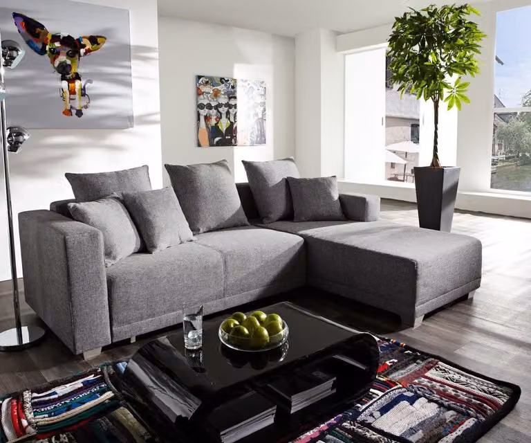 Ecksofa L-Form Sofa Couch Polster Sofas Wohnlandschaft Stoffsofa Hocker Couchen