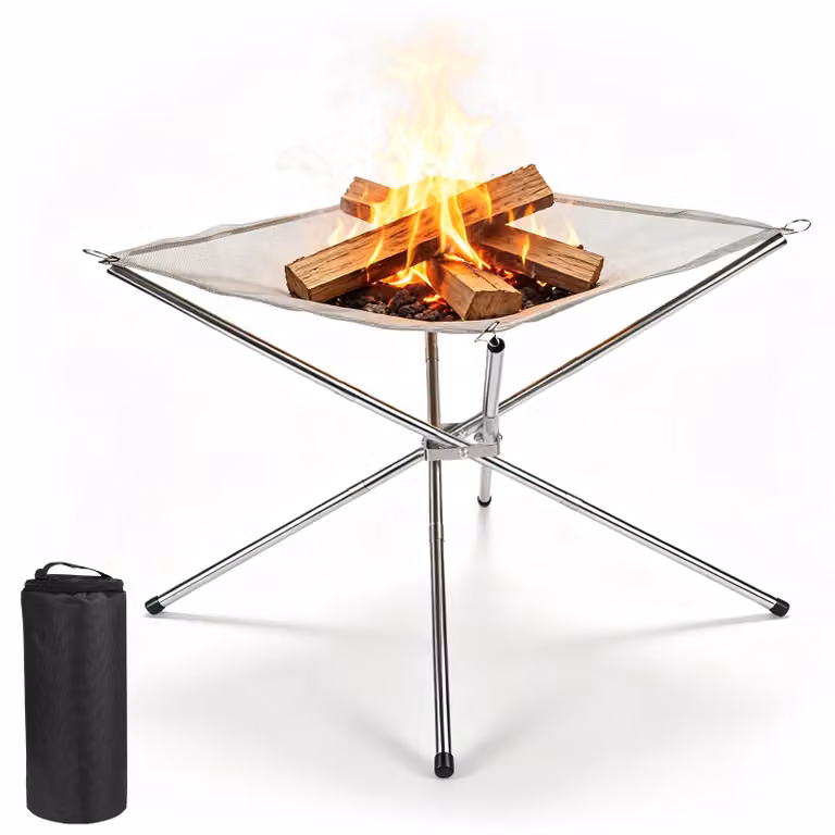 Focolare da esterno, pieghevole, diametro 56 cm, portatile, realizzato in acciaio inossidabile 304