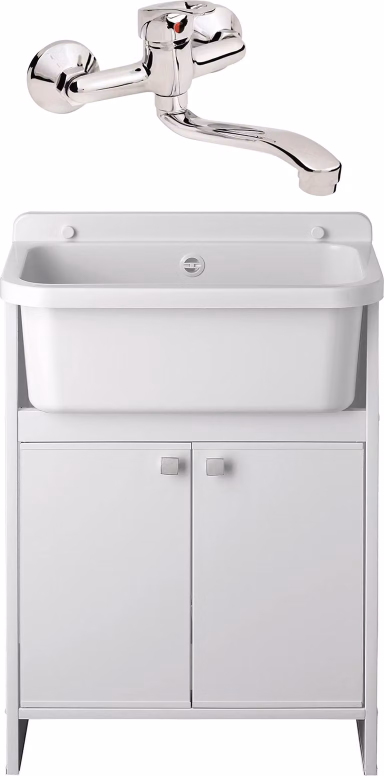 SIGO Lavabo con base e rubinetto – mobile sottolavabo con lavello – bianco