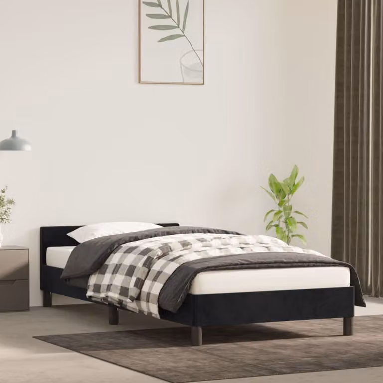 The Living Store Struttura letto con testiera nera 90x190 cm in velluto