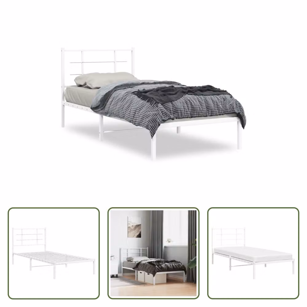 The Living Store Struttura letto con testiera in metallo bianco 90x190 cm