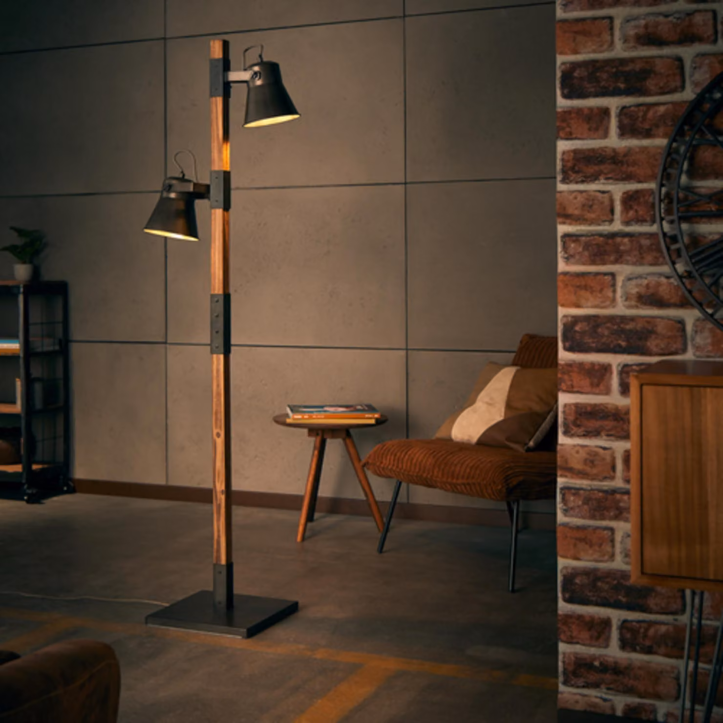 Lampada da terra rustica nera, 2 luci, 2x attacco E27 max. 10 watt