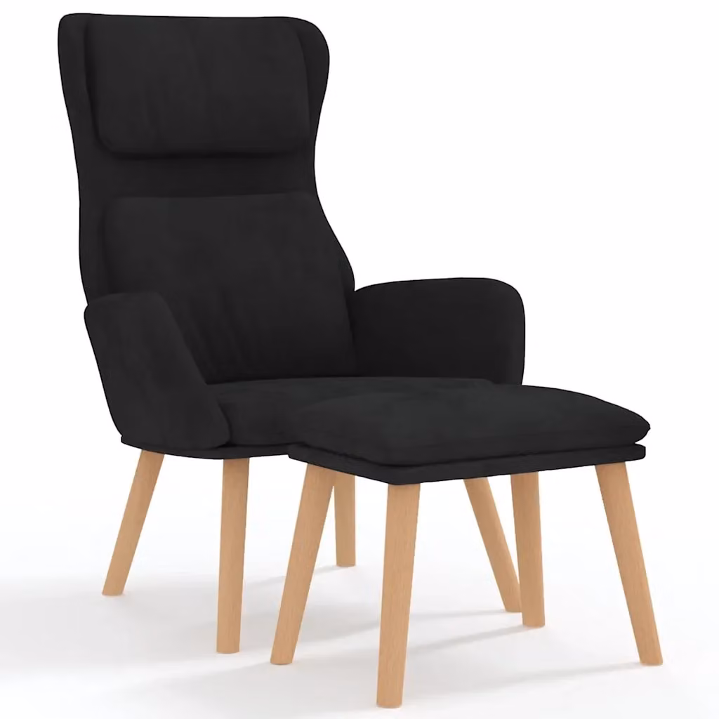 Poltrona Relax Moderna con Poggiapiedi in Velluto Nero e Struttura Rinforzata – 2